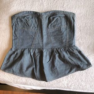 Strapless denim babydoll top